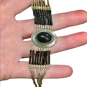 Vintage Sterling silver 925 Navajo Liquid Silver Tubes  Black Onyx bracelet